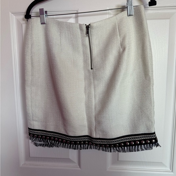 White and Black Women's Mini Skirt with Hardware and Fringe - Picture 5 of 6